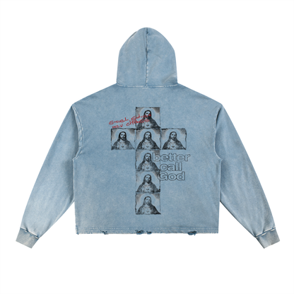 'Better Call God' Bleached Blue Hoodie